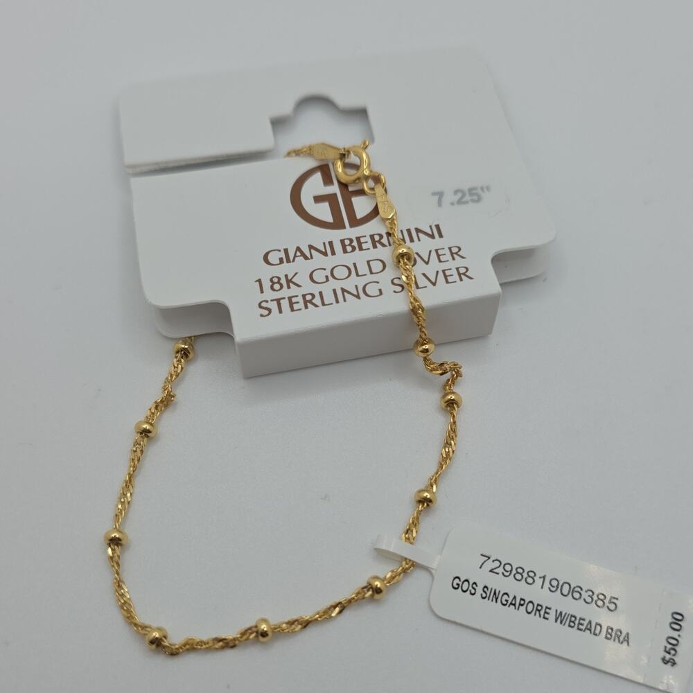 Giani Bernini 18K Gold Over 925 Sterling Silver Singapore Bead Bracelet 7.25"